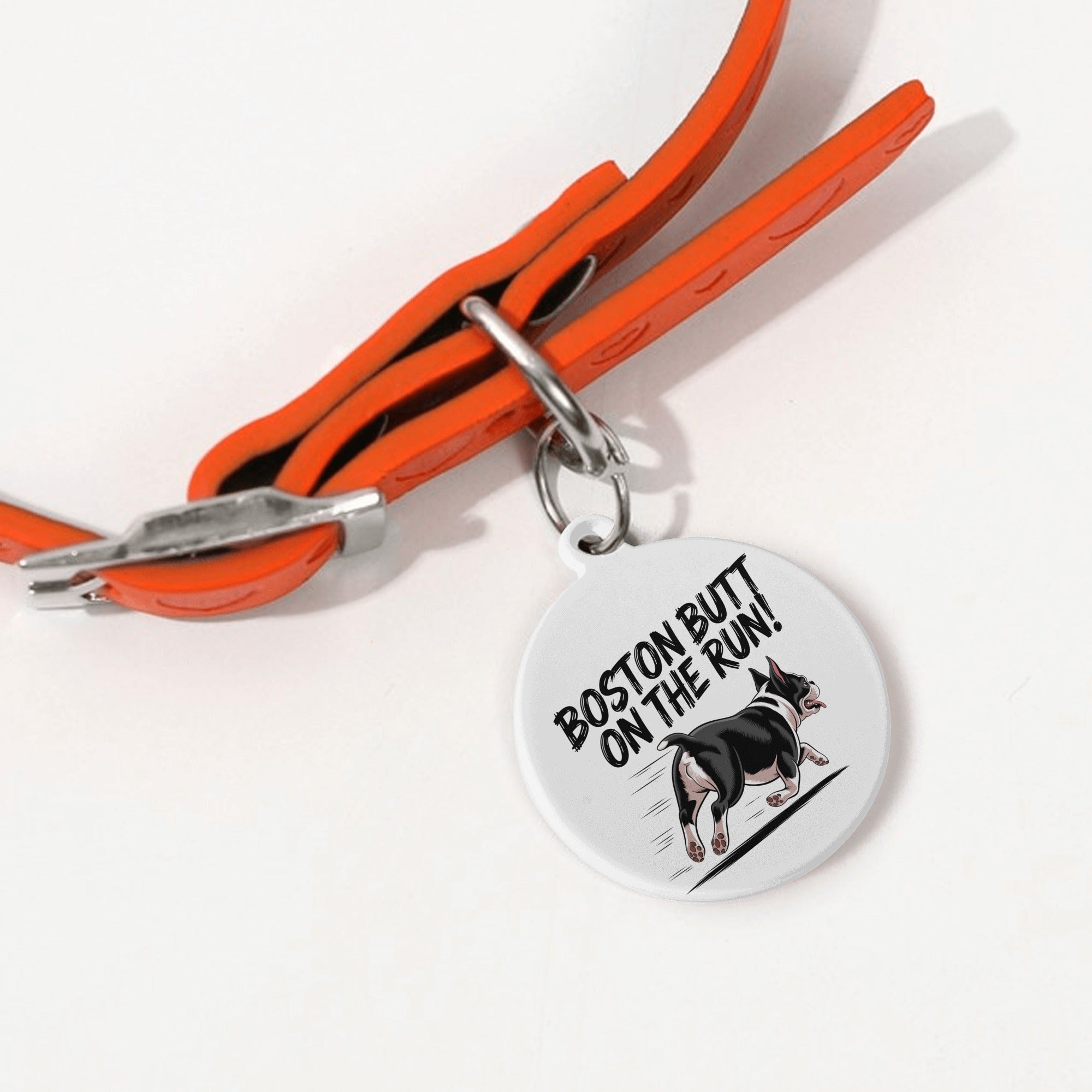 Boston Butt On the Run Laser Metal Alloy Dog ID Tag