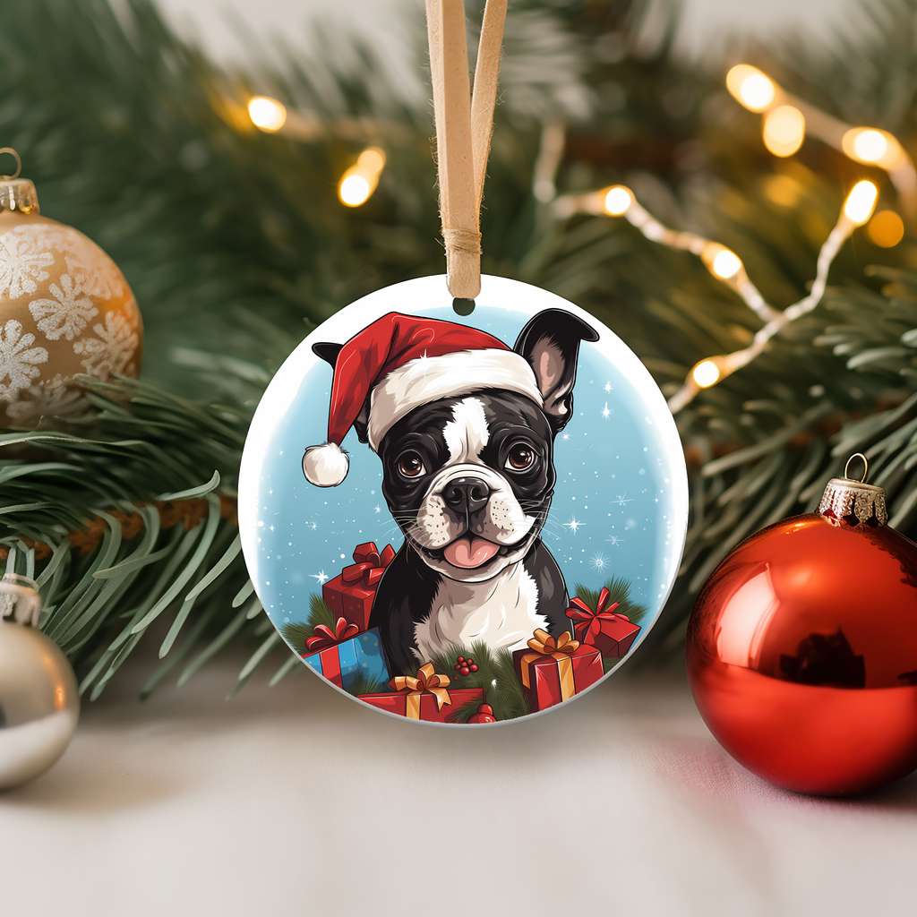 Boston Terrier Christmas Ceramic Ornament