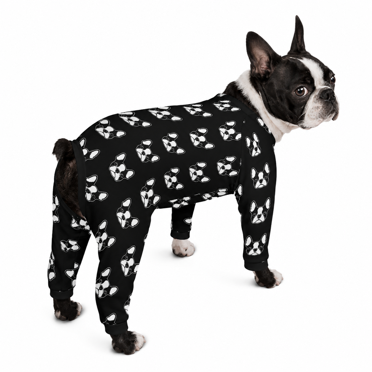 Boston Terrier Dog Faces Dog Pajama - Black .