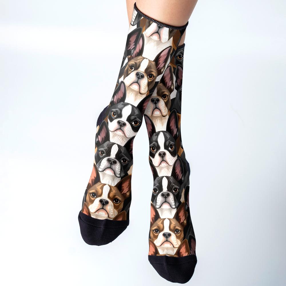 Boston Terrier Dogs Crowd Fit Socks .