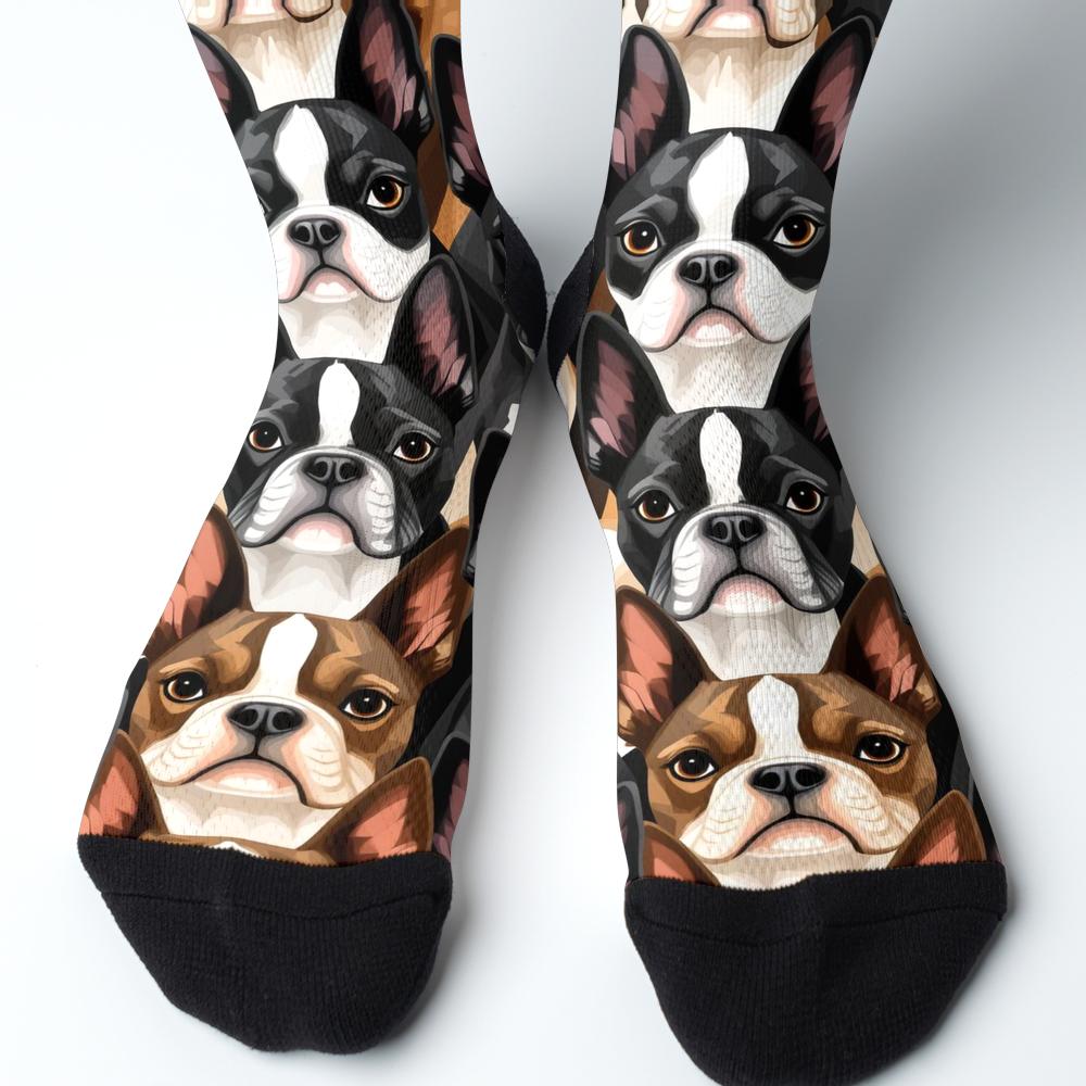 Boston Terrier Dogs Crowd Fit Socks .