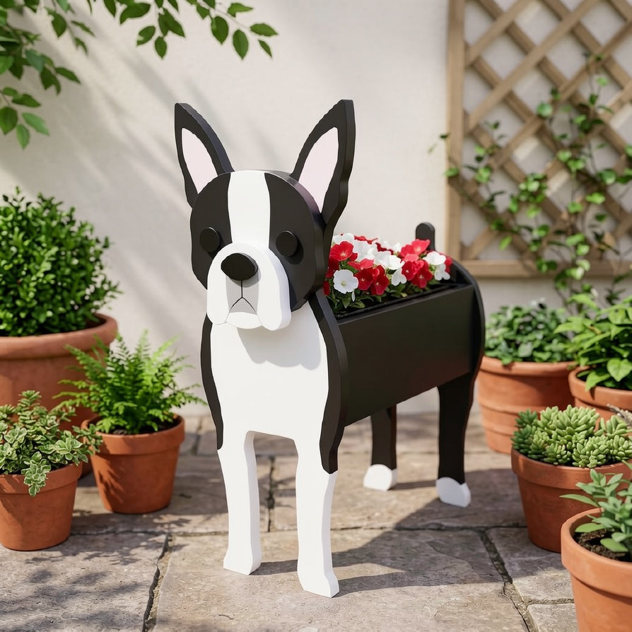 Boston Terrier Shaped Planter .