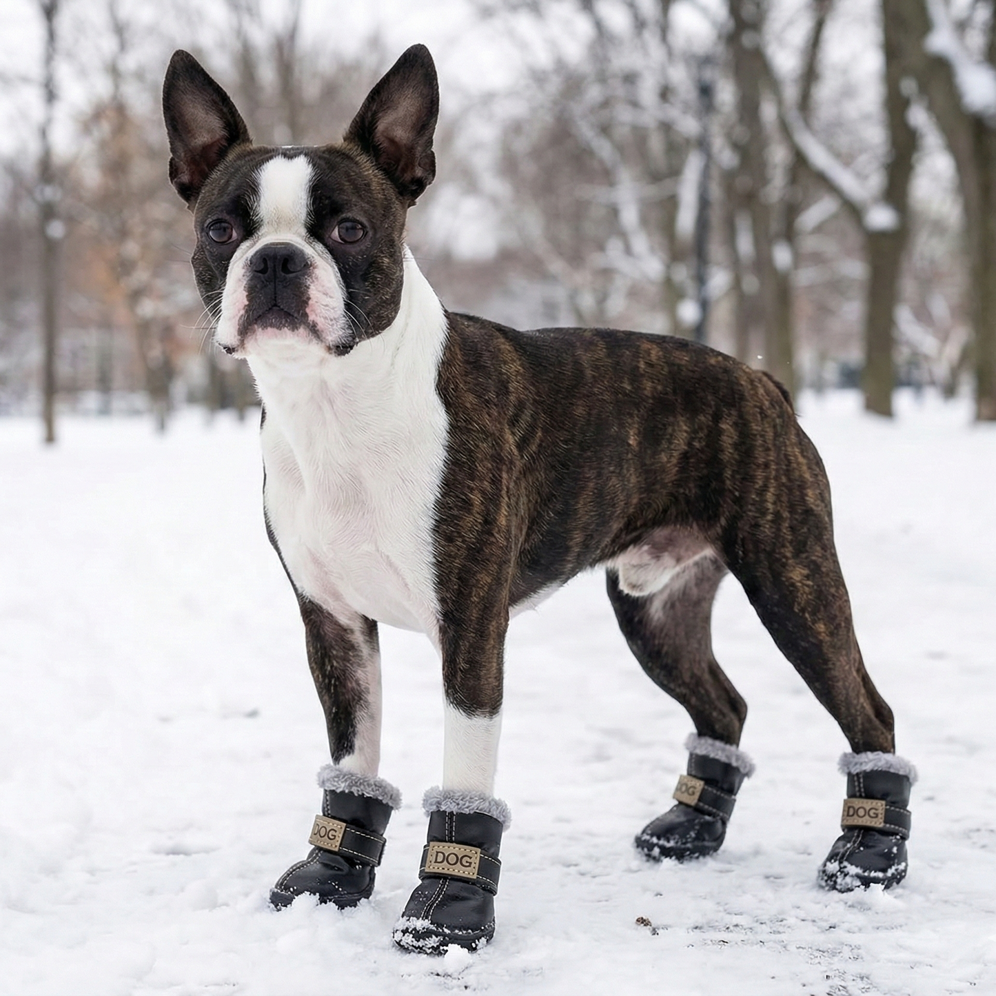 Leather Dog Snow Boots With Fur Lining To Keep Paws Warm .
