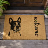 Boston Terrier Welcome Coir Doormat – Cute & Durable Outdoor Entry Rug .