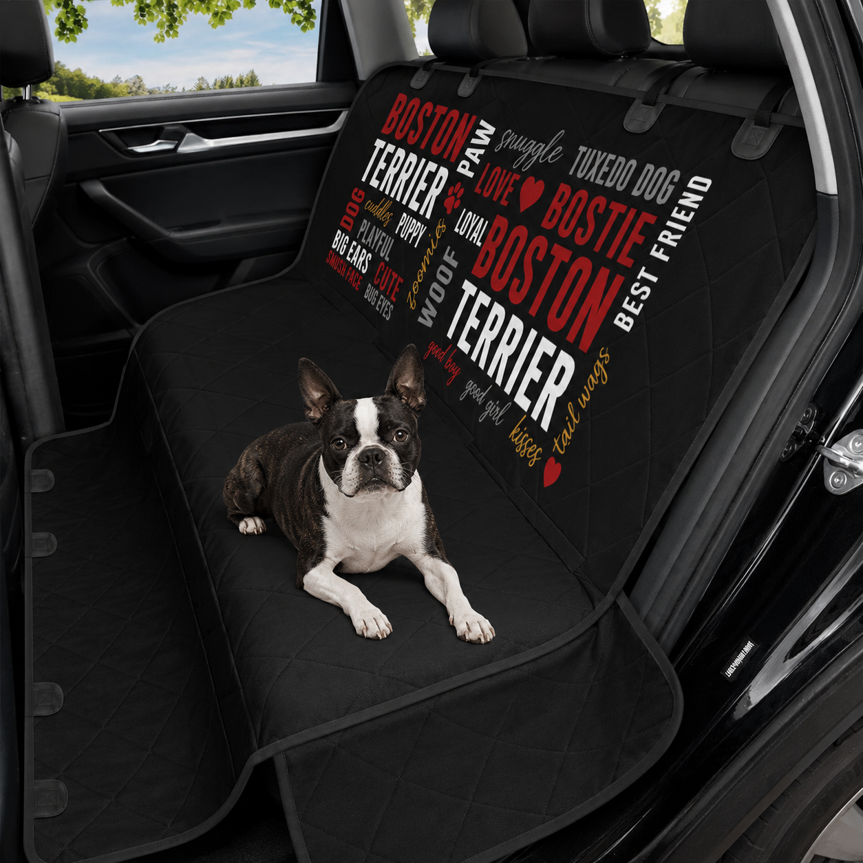 Boston Terrier Word Collage Car Pet Seat Cover – Dog Lover Typography Art .