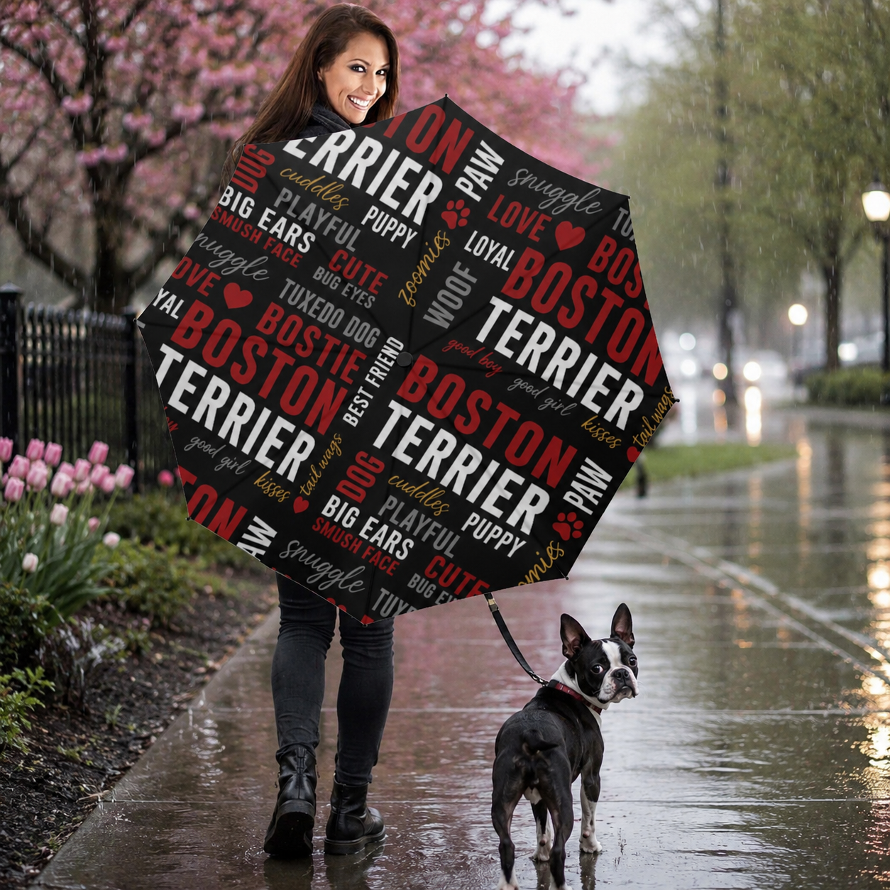 Boston Terrier Word Collage Umbrella – Dog Lover Typography Art .