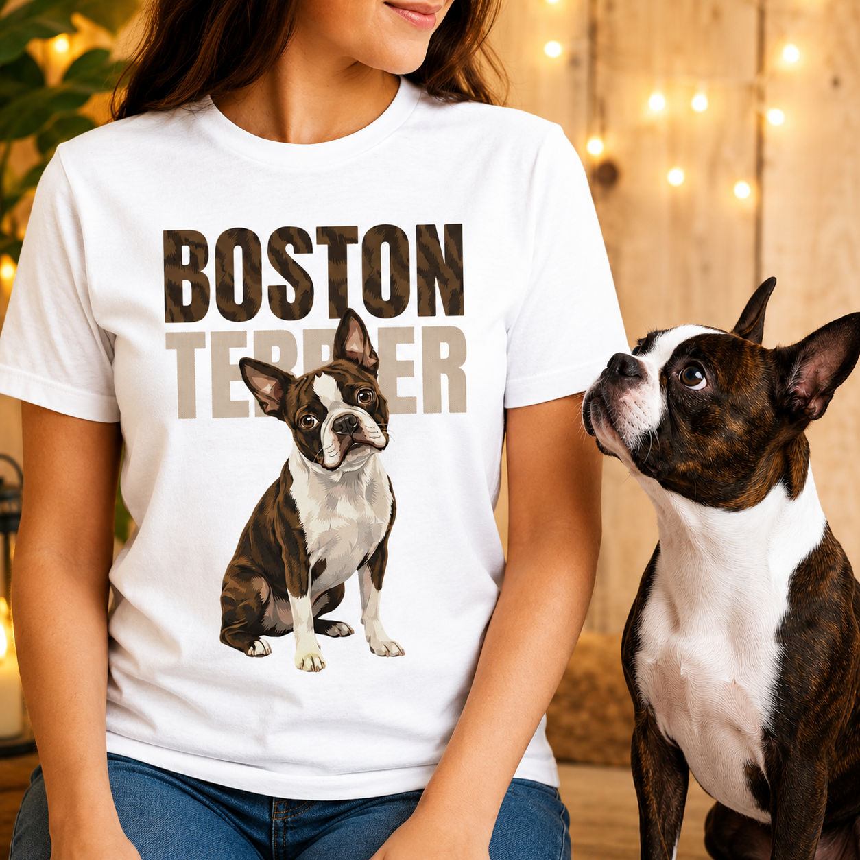 Brindle Boston Terrier Dog Unisex T-Shirt .