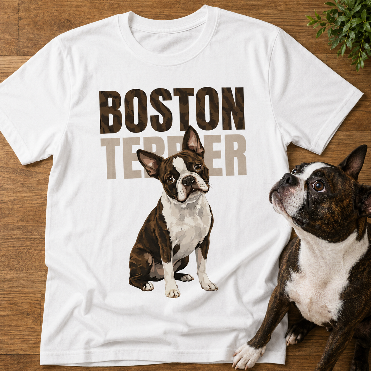 Brindle Boston Terrier Dog Unisex T-Shirt .