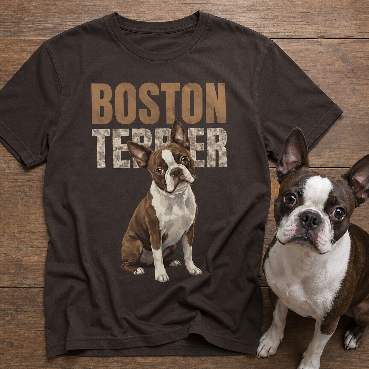 Brown Boston Terrier Dog Unisex T-Shirt .