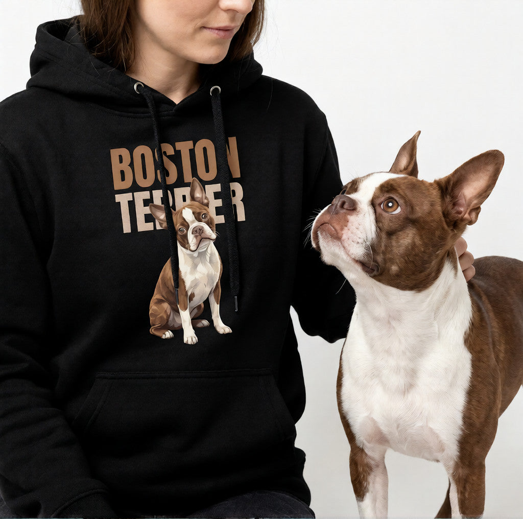 Brown Boston Terrier Dog Unisex Hoodie .