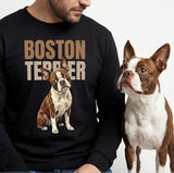 Brown Boston Terrier Dog Unisex Long Sleeve Tee .