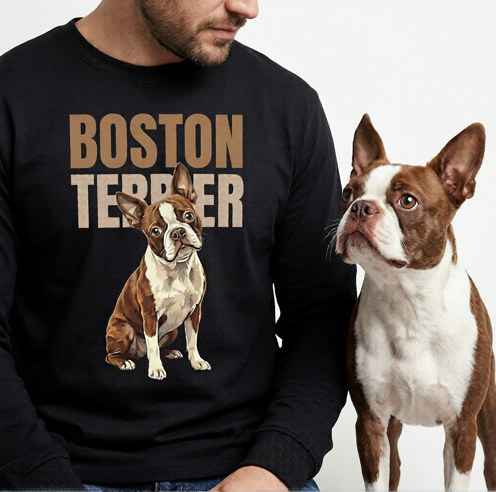 Brown Boston Terrier Dog Unisex Long Sleeve Tee .