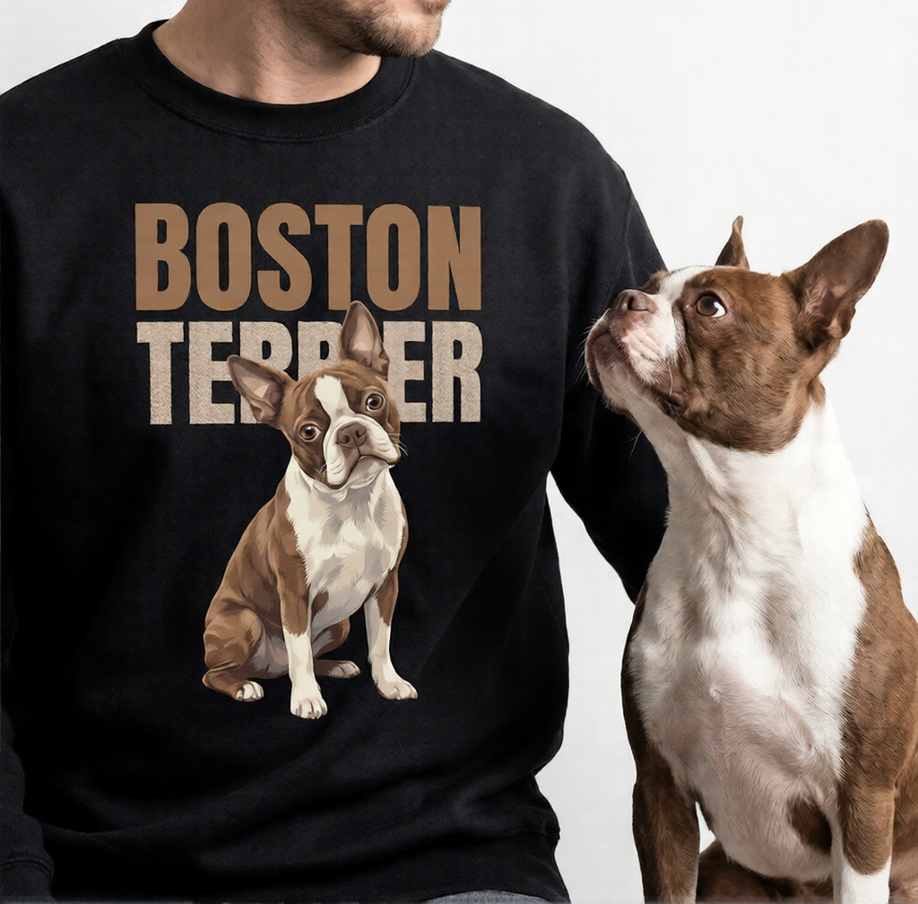 Brown Boston Terrier Dog Unisex Premium Sweatshirt .