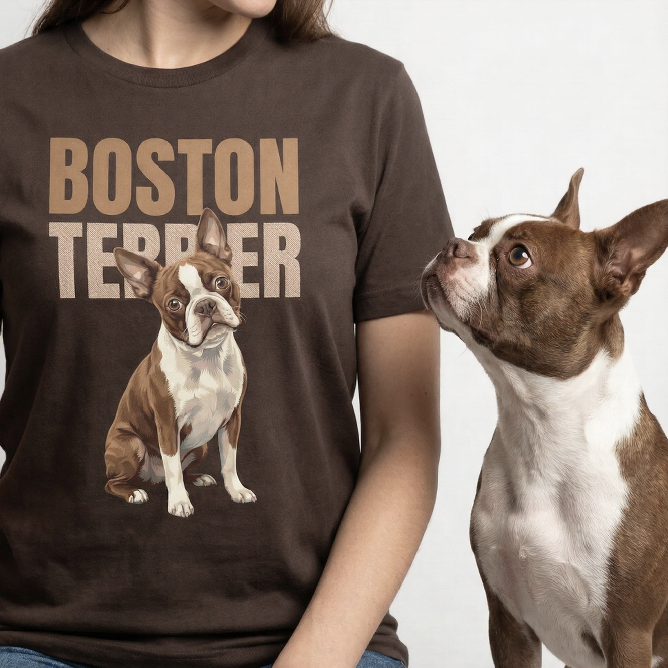 Brown Boston Terrier Dog Unisex T-Shirt .