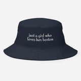 Just A Girl Who Loves Her Boston Bucket Hat . Navy