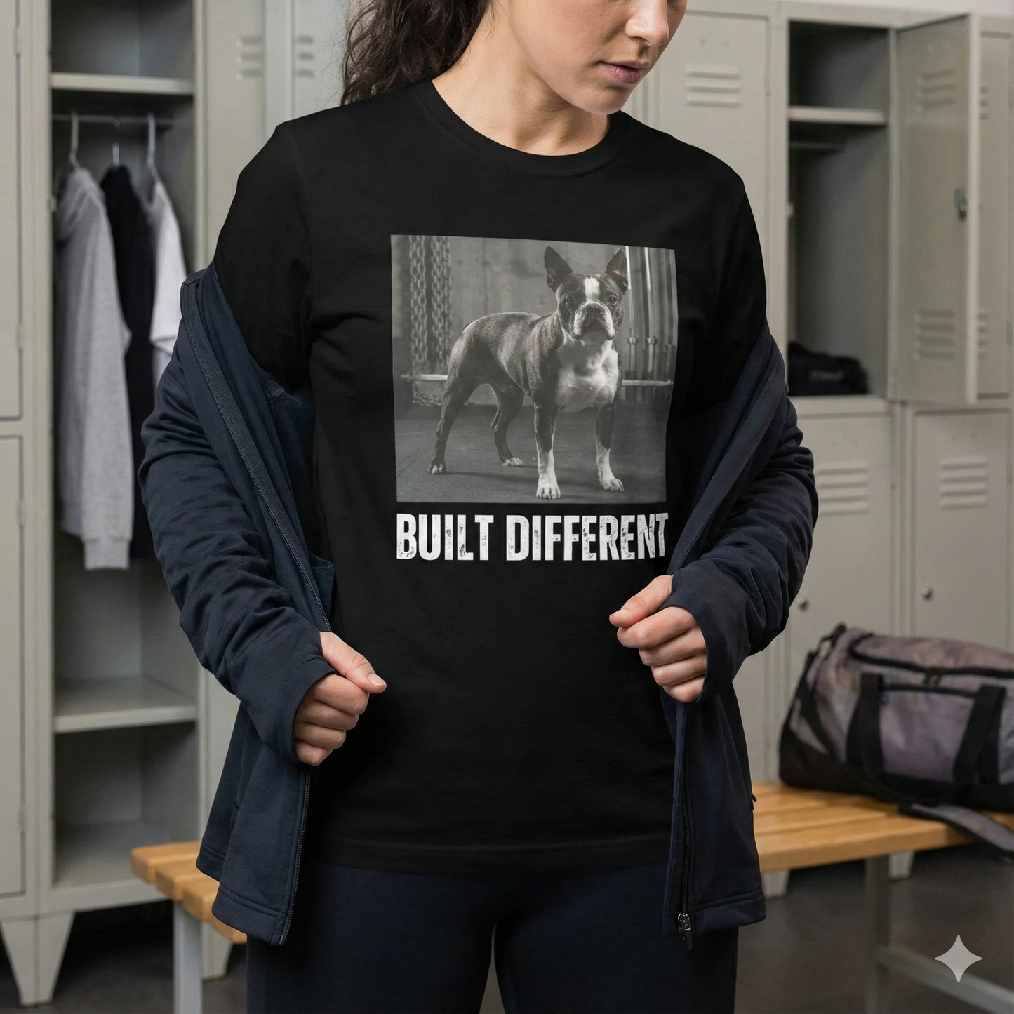 Built Different Strong Boston Terrier Dog Gym Workout Garment-dyed Heavyweight Long-Sleeve Shirt .