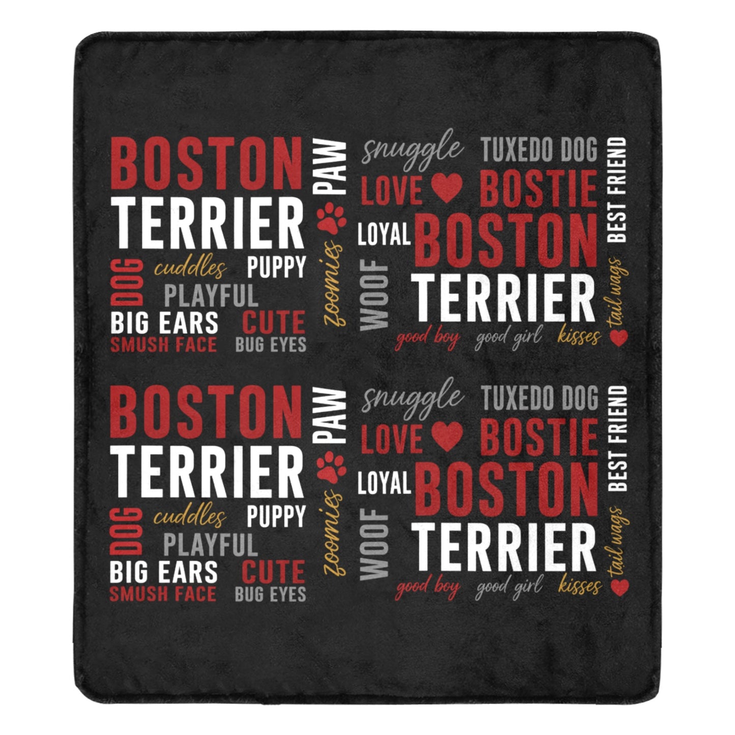 Boston Terrier Word Collage Ultra-Soft Micro Fleece Blanket – Dog Lover Typography Art .
