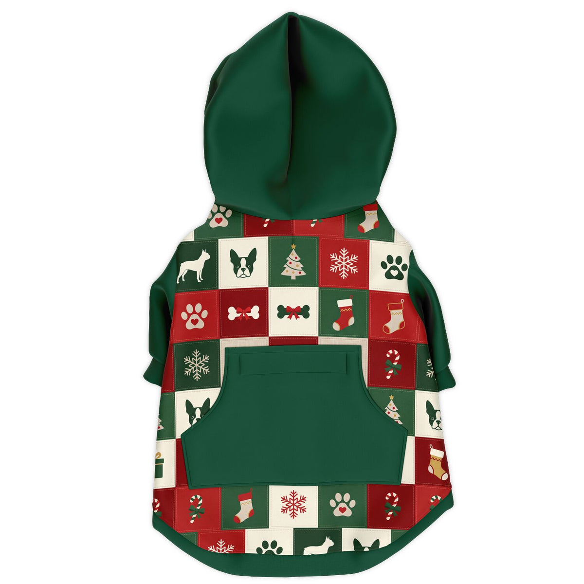 Dog Zip-Up Hoodie - Boston Terrier Christmas Patchwork
