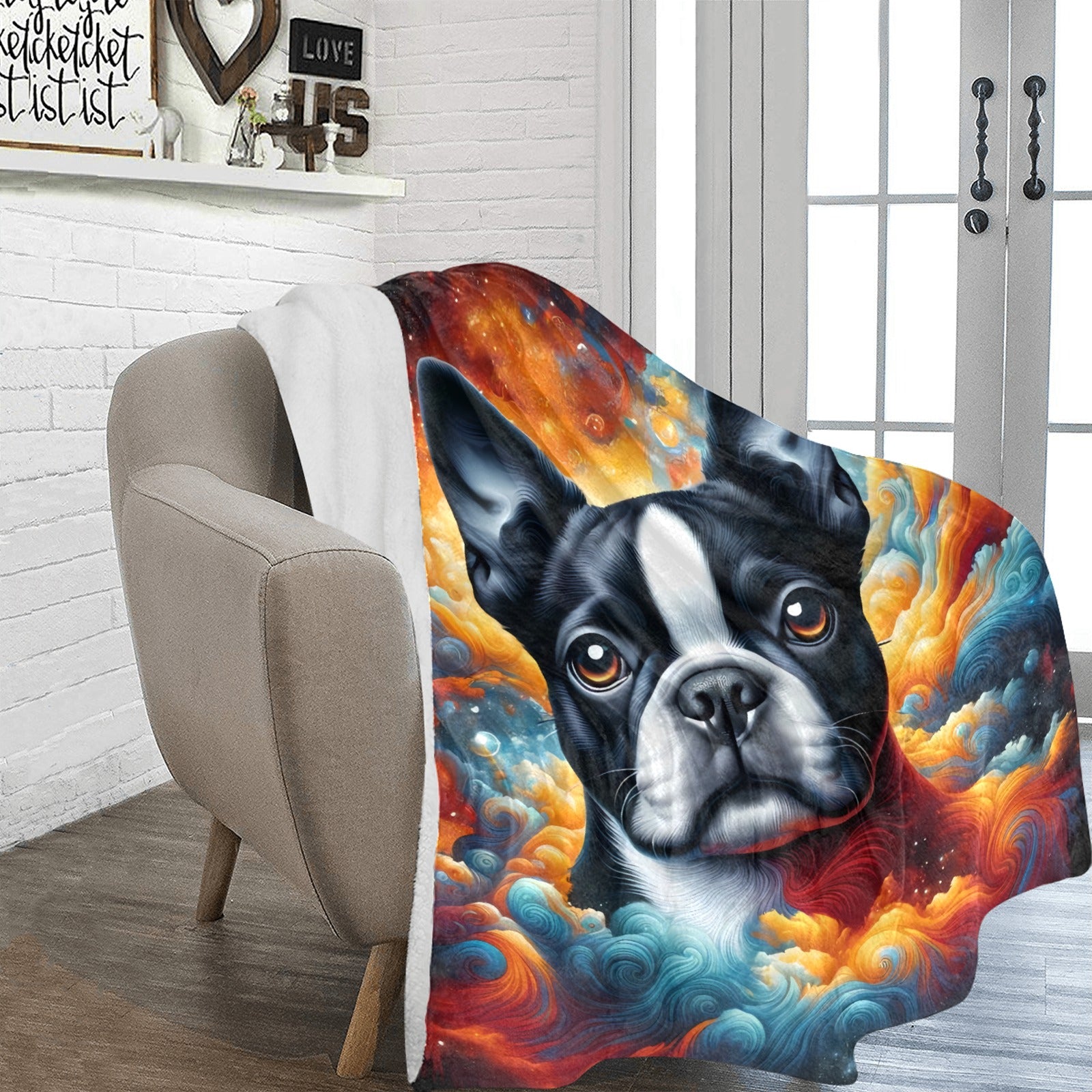 Galactic Boston Terrier Dream Gaze Ultra-Soft Micro Fleece Blanket
