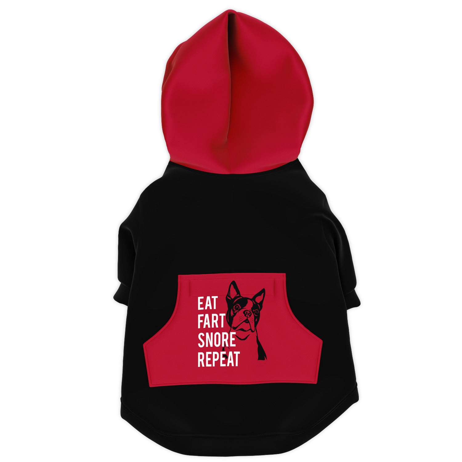 Dog Zip-Up Hoodie - Eat Fart Snore Repeat - Black And Red