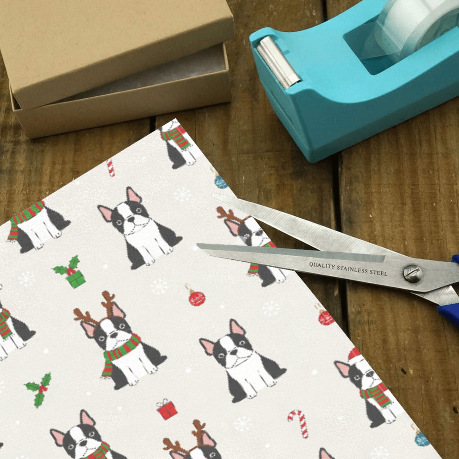 Cute Boston Terrier Christmas Holiday Gift Wrapping Paper 58"x 22.8" (1 Roll) .