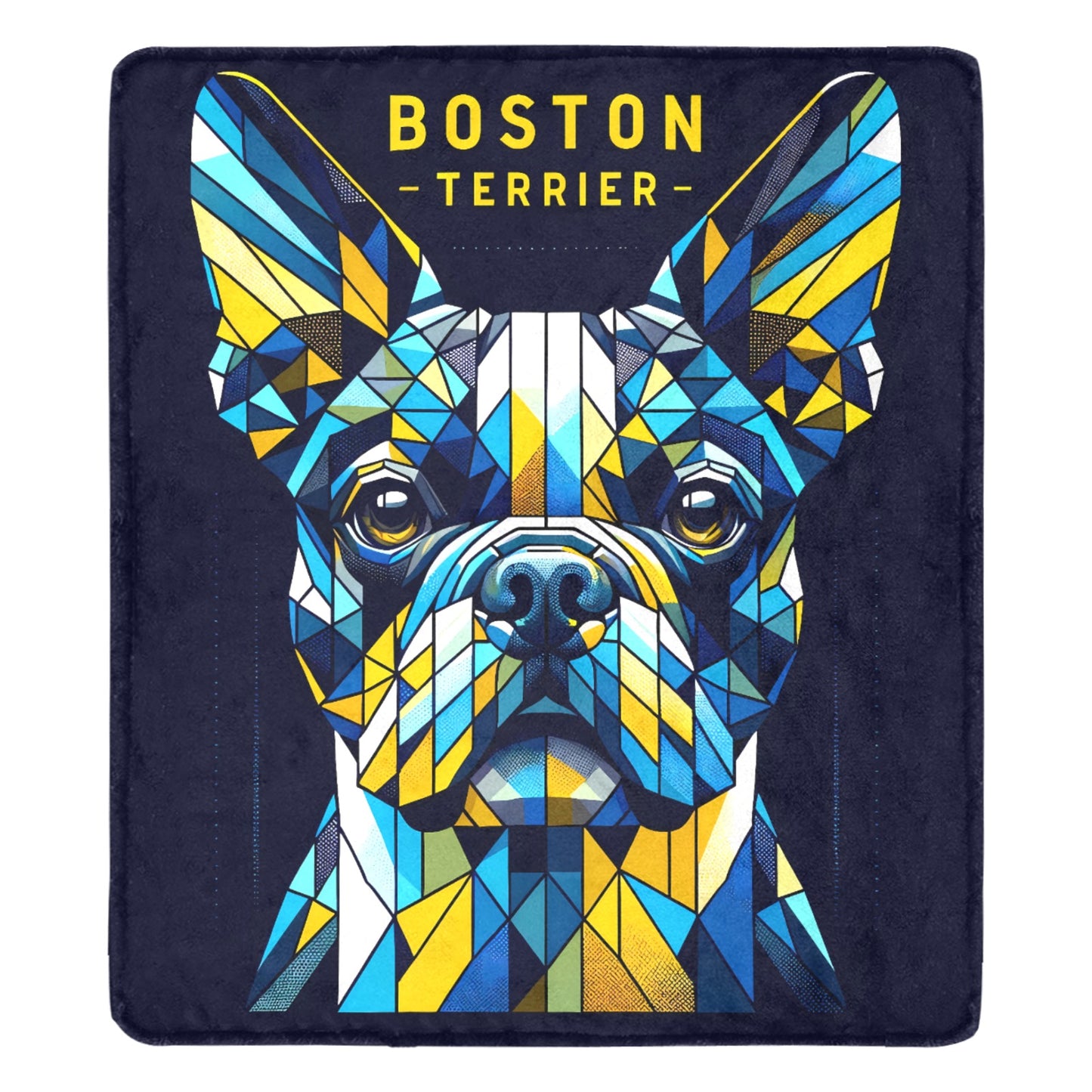 Geometric Boston Terrier Ultra-Soft Micro Fleece Blanket - Blue and Yellow