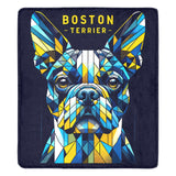 Geometric Boston Terrier Ultra-Soft Micro Fleece Blanket - Blue and Yellow