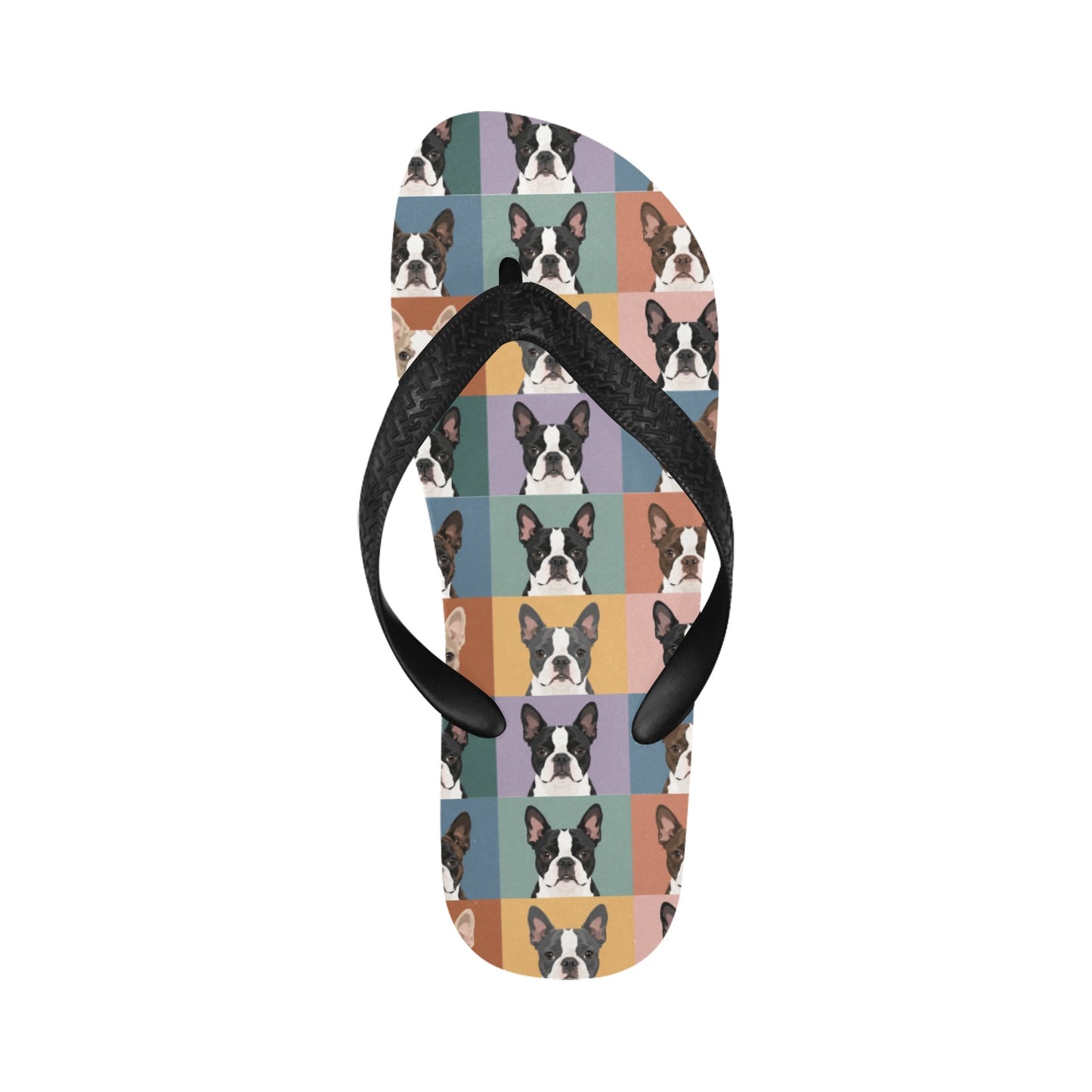 Pop Art Style Colored Boston Terriers Modern Tiles Pattern Unisex Flip Flops .