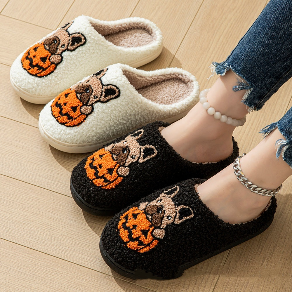 French Bulldog Pumpkin Embroidered Slippers