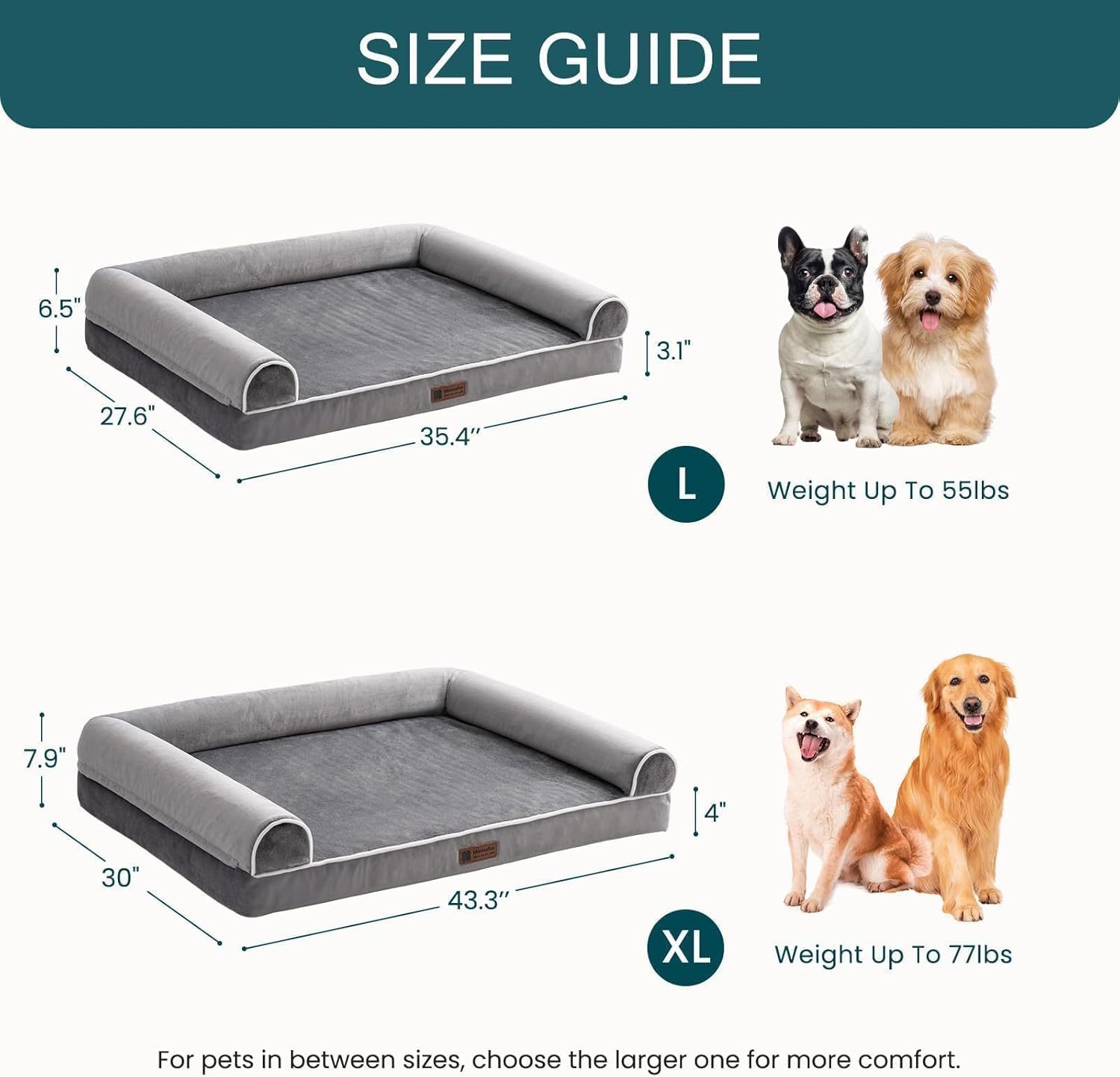 MEWOOFUN Orthopedic Dog Bed For Medium Large Dogs - Egg Foam Sofa With Waterproof Washable Cover, Supportive Pet Bed Grey, 40''x30''