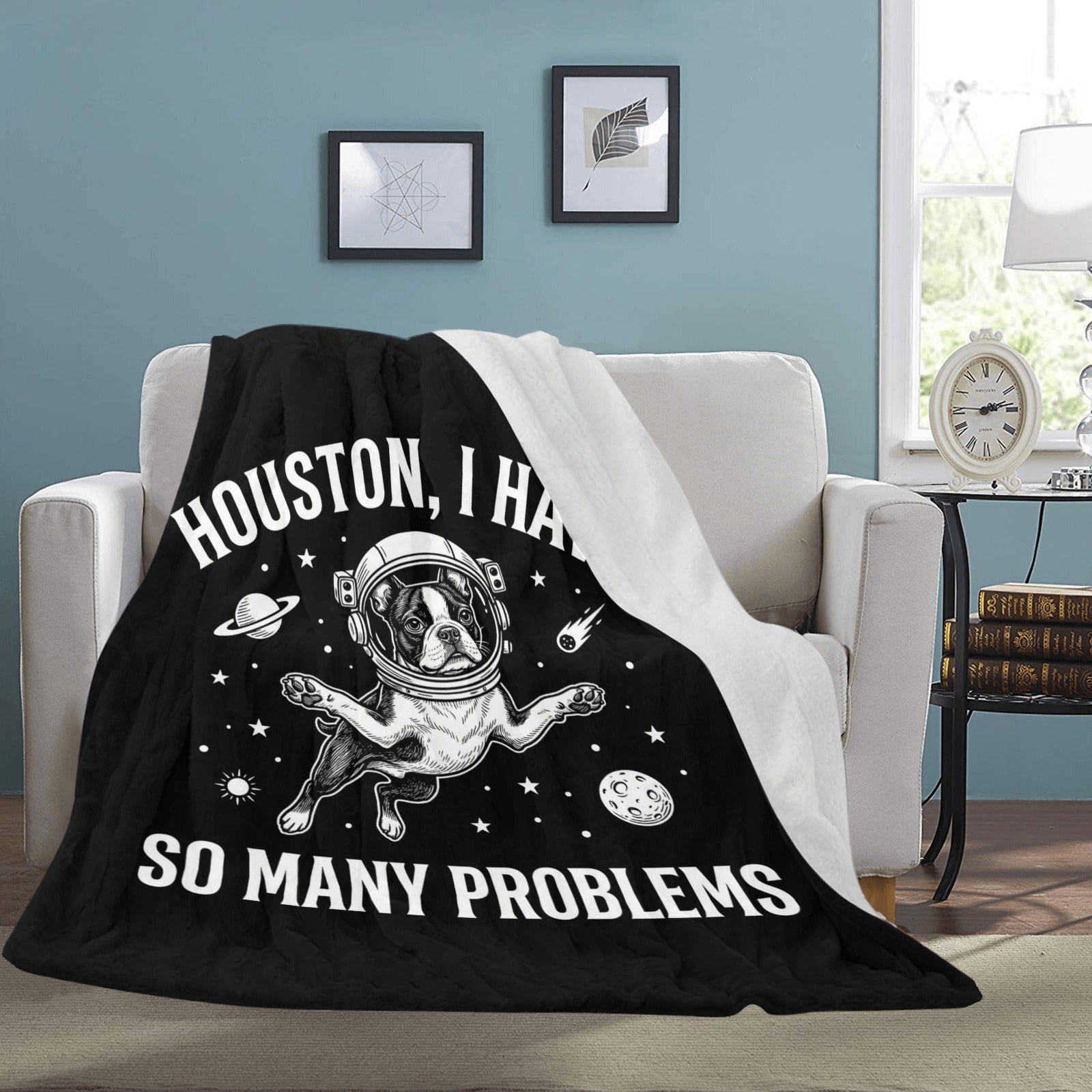Houston, I Have So Many Problems - Funny Boston Terrier Astronaut Ultra-Soft Micro Fleece Blanket .