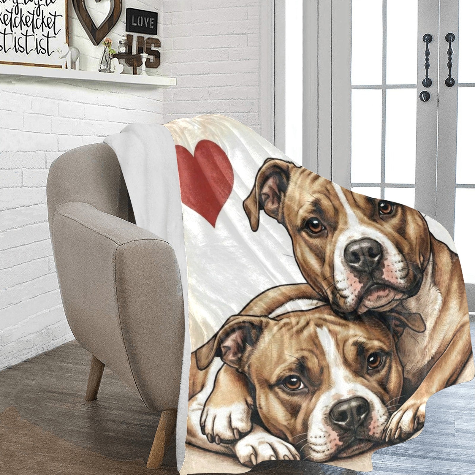 Two Pit Bulls Love Portrait Ultra-Soft Micro Fleece Blanket .
