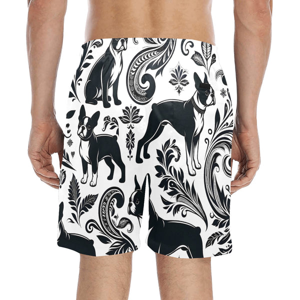Paisley Boston Terrier Dogs Men's Mid-Length Beach Shorts