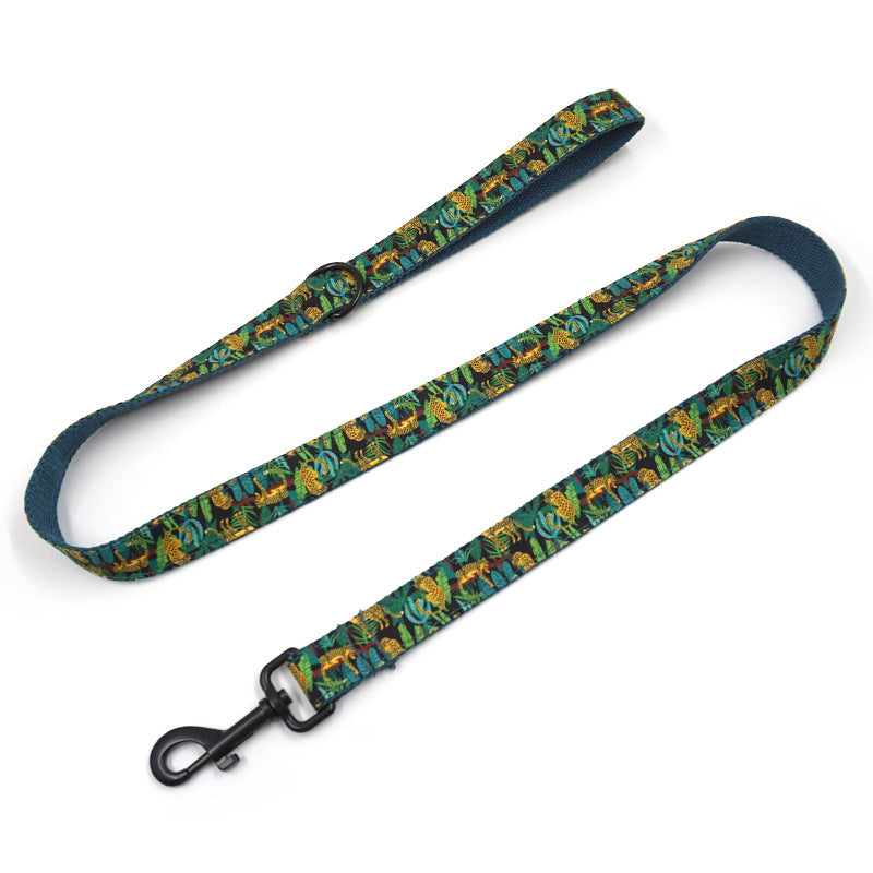 Jungle Leopards Dog Collar With Bow Tie And Leash