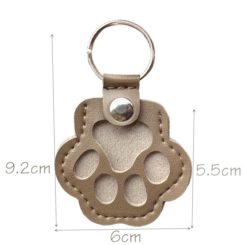 Leather Paw Print Keychain – Creative Pet Hair Keepsake Holder, Dog Paw Memorial Charm Key Ring Gift for Dog Lovers . Gray