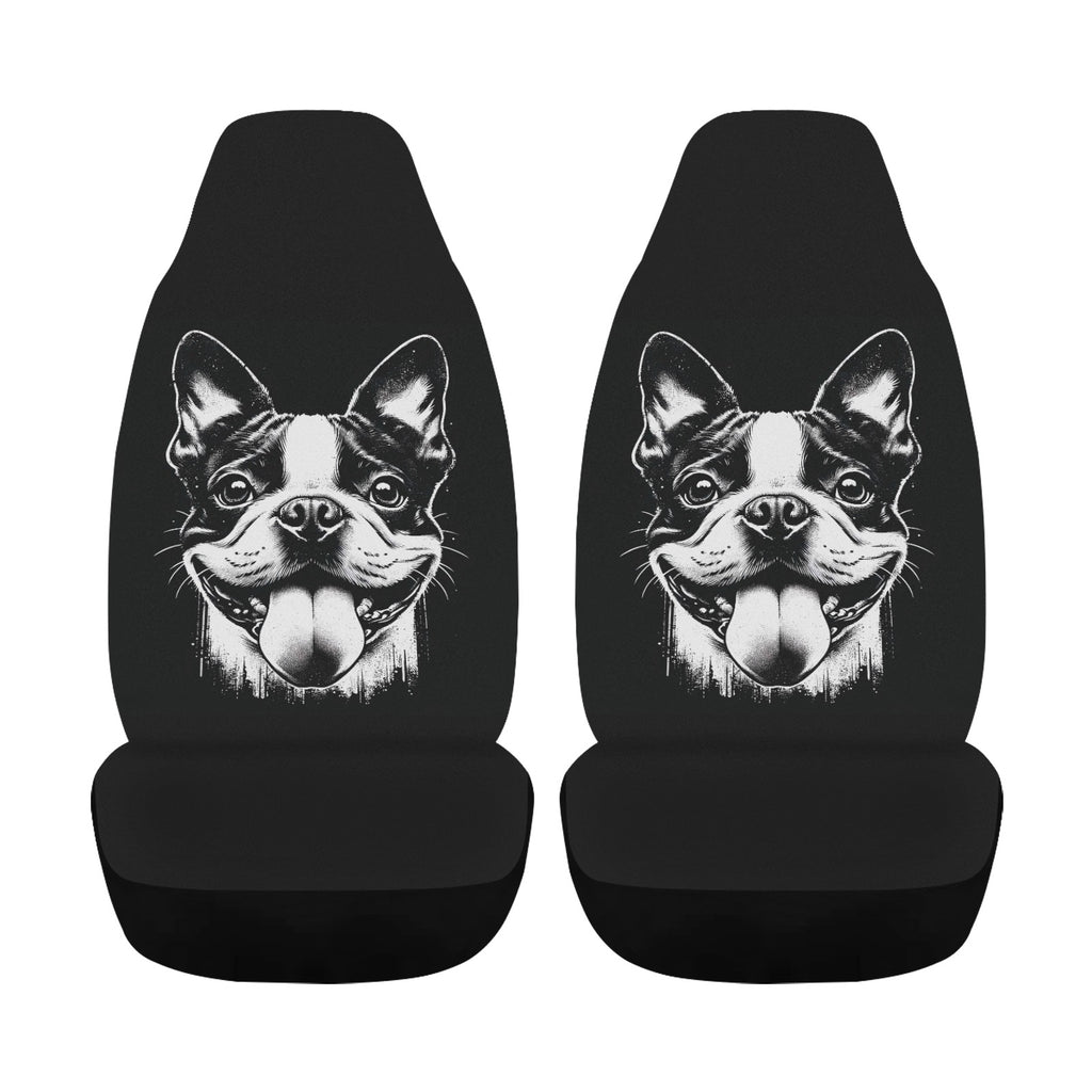 Grungy Boston Terrier Tongue Out Car Seat Cover Airbag Compatible (Set of 2)