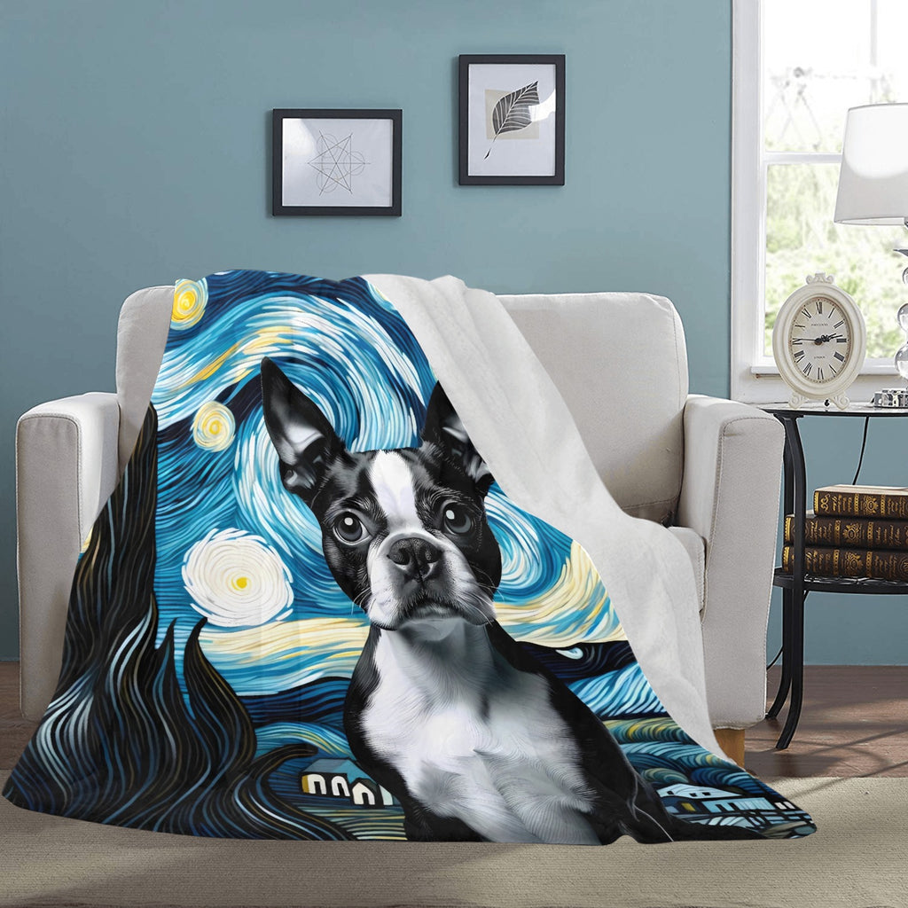 Starry Night - Boston Terrier Dog Ultra-Soft Micro Fleece Blanket