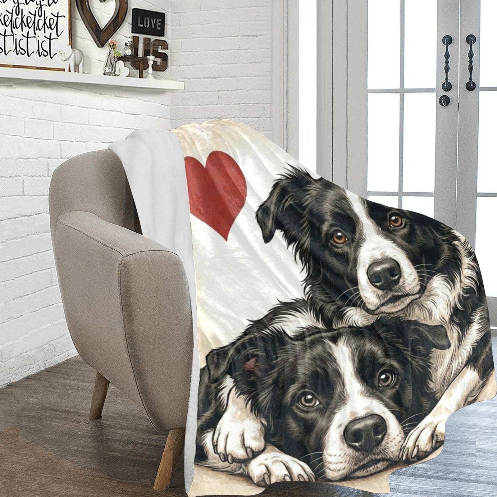 Two Border Collies Love Portrait Ultra-Soft Micro Fleece Blanket .