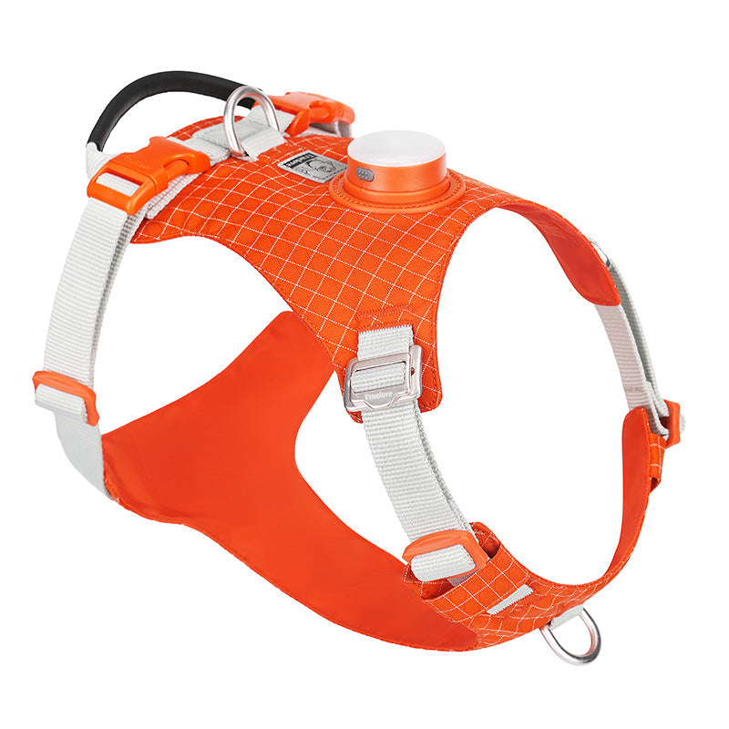 Dog Harness with LED Light and GPS Tracker Holder . Orange