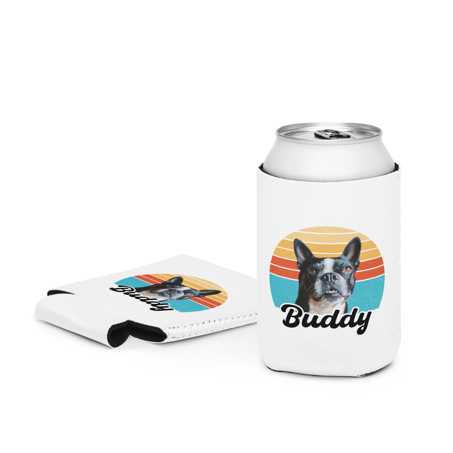 Custom Dog Sunset Vintage Retro Style Can Cooler