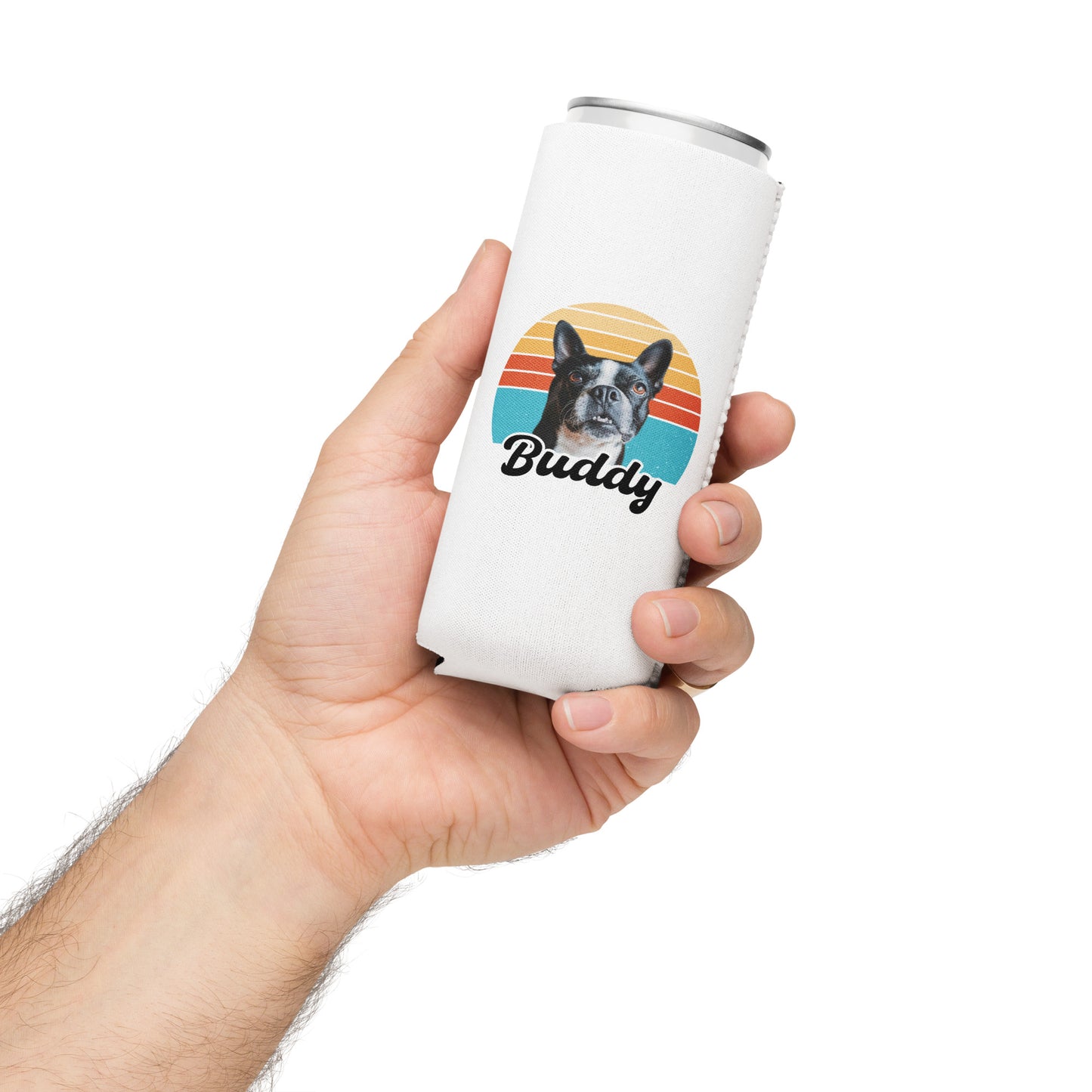 Custom Dog Sunset Vintage Retro Style Can Cooler
