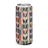 Pop Art Style Colored Boston Terriers Modern Tiles Pattern Can Cooler . Slim 12 oz