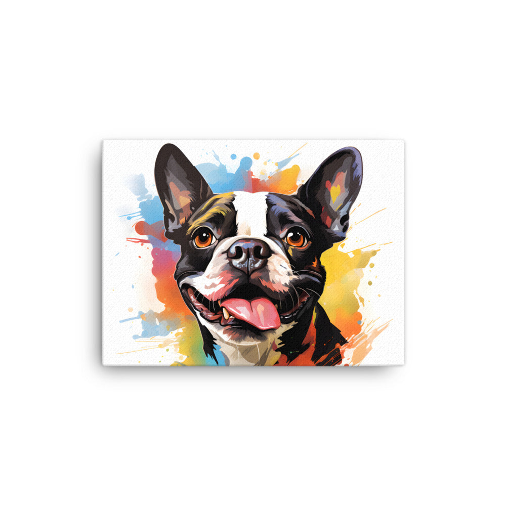 Colorful Playful Boston Terrier Dog Splash Art Canvas