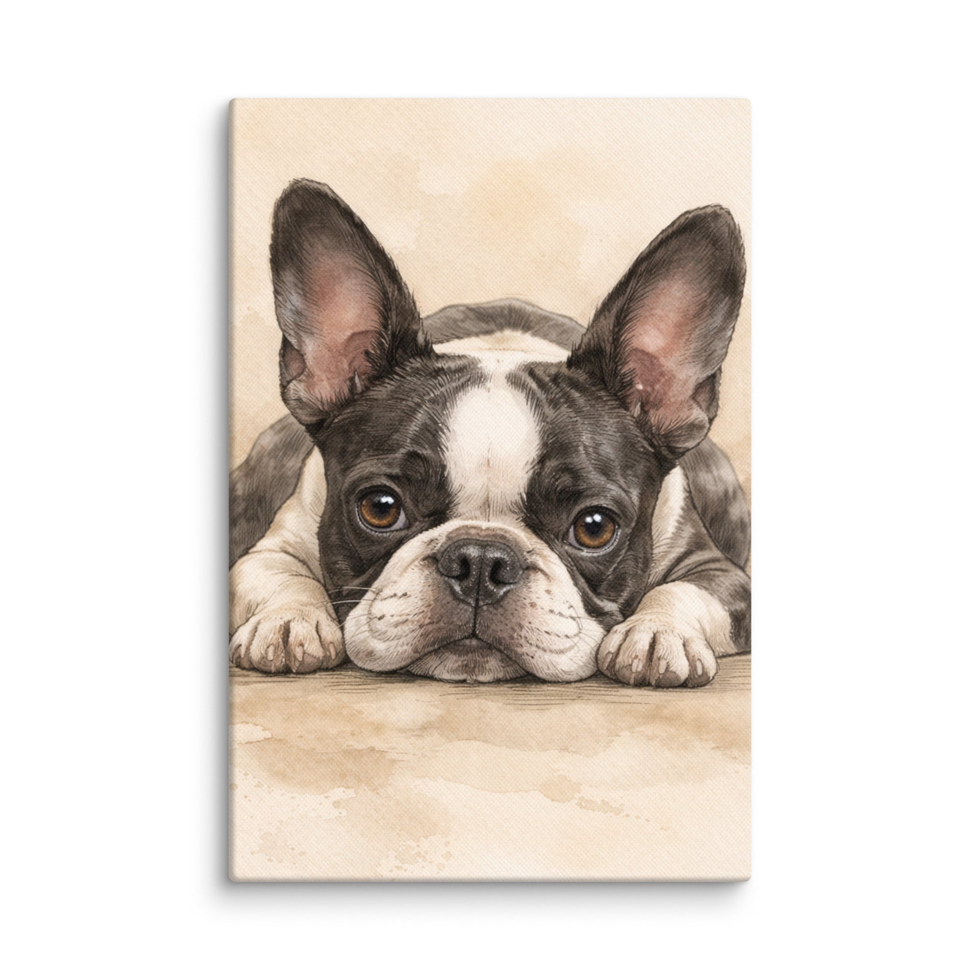 Watercolor Boston Terrier Dog Art Print Canvas . 12″×18″
