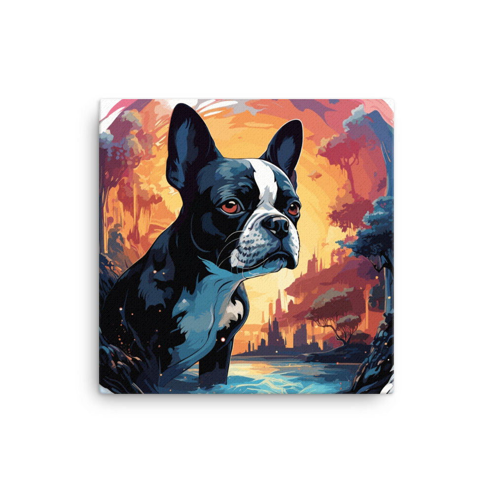 Artistic Representation Of A Boston Terrier In A Surreal Place Canvas