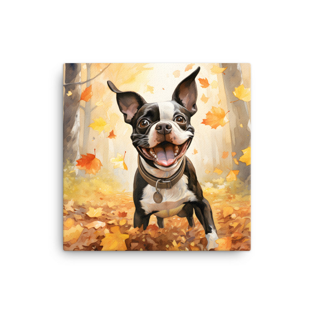 Cheerful Boston Terrier Dog Exploring A Park Watercolor Canvas