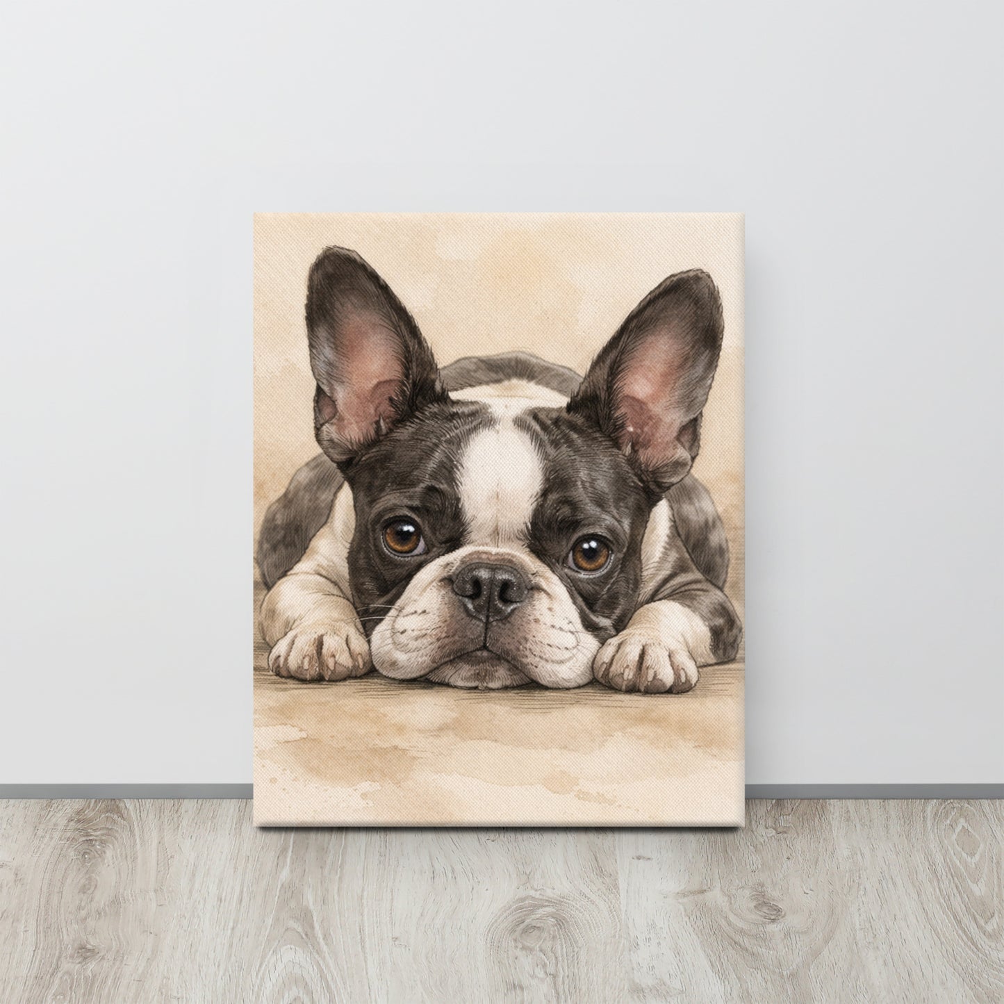 Watercolor Boston Terrier Dog Art Print Canvas .