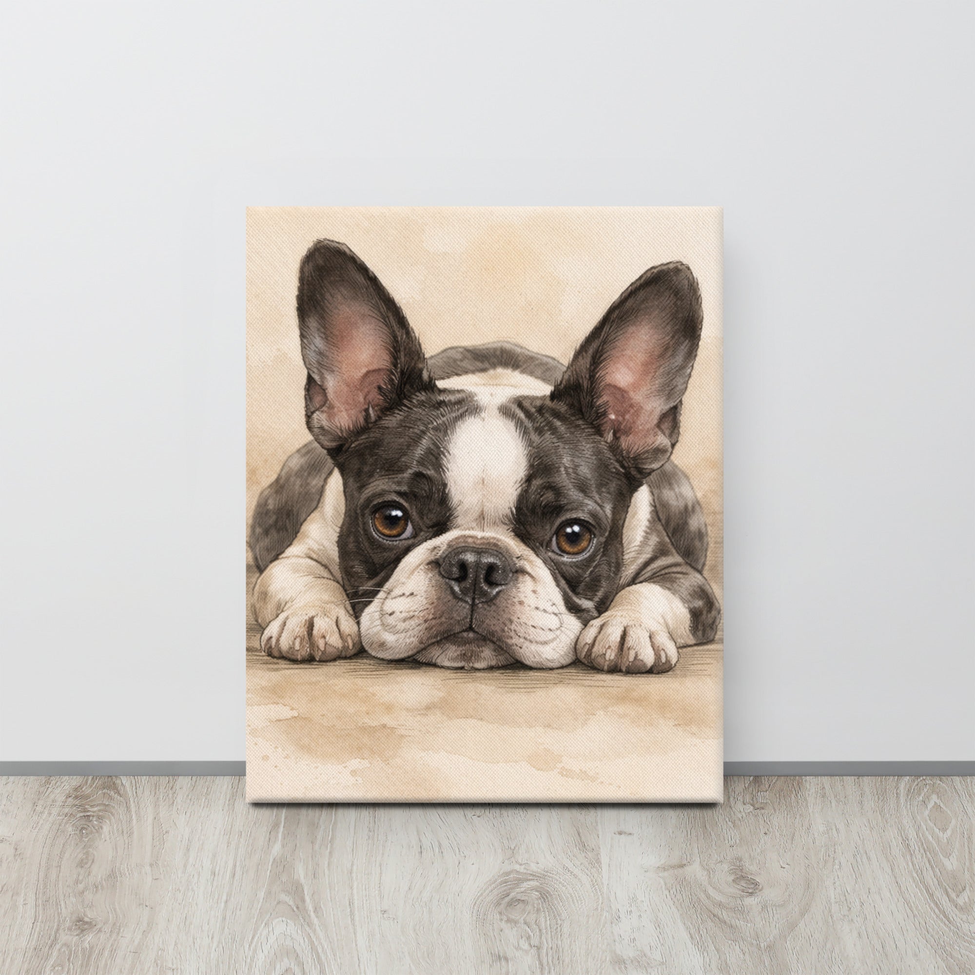 Watercolor Boston Terrier Dog Art Print Canvas .