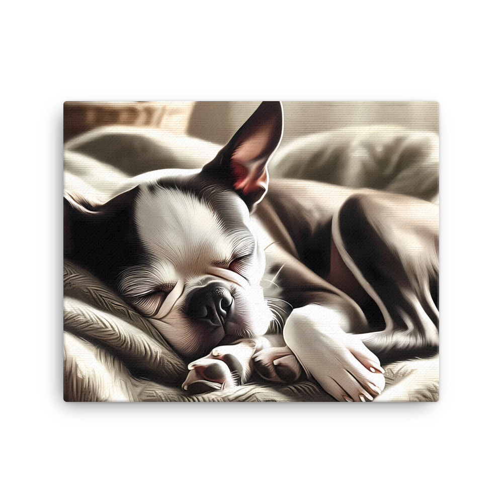 Senior Boston Terrier Sleeping Peacefully Canvas