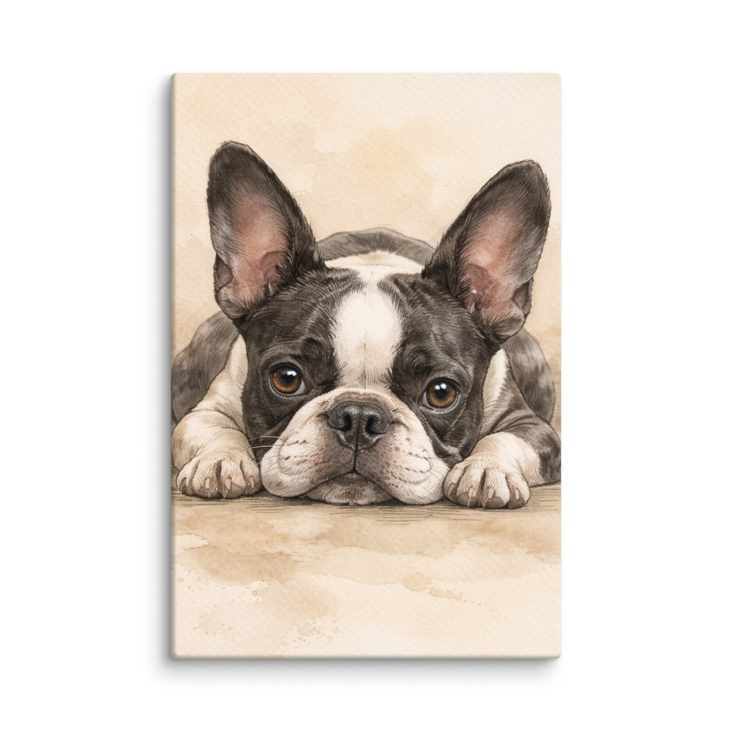 Watercolor Boston Terrier Dog Art Print Canvas . 16″×24″